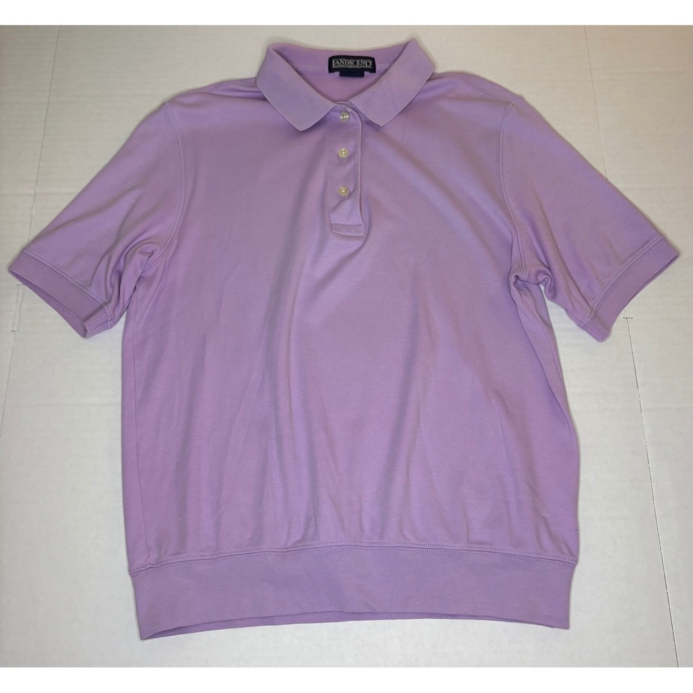 Vintage Lands' End Lilac Purple Short Sleeve Banded Hem Polo Top Retro Preppy
